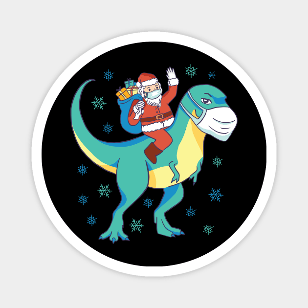 Santa Riding Dinosaur T rex Christmas Gifts Magnet by GoodArt